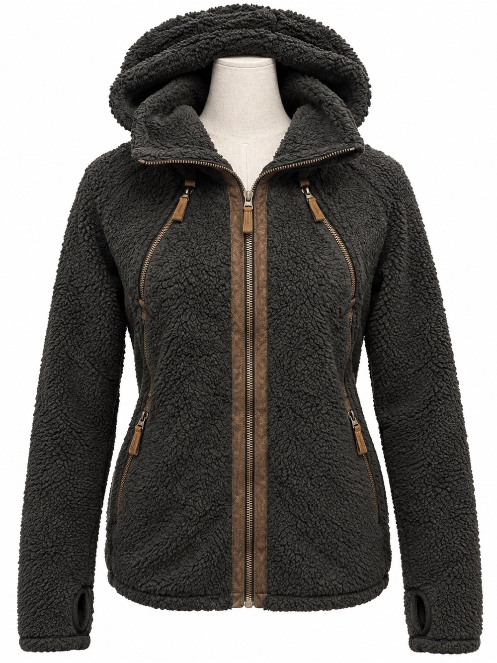 KÜHL Black Charcoal Sherpa Fleece Hooded Jacket Zip Front Size L